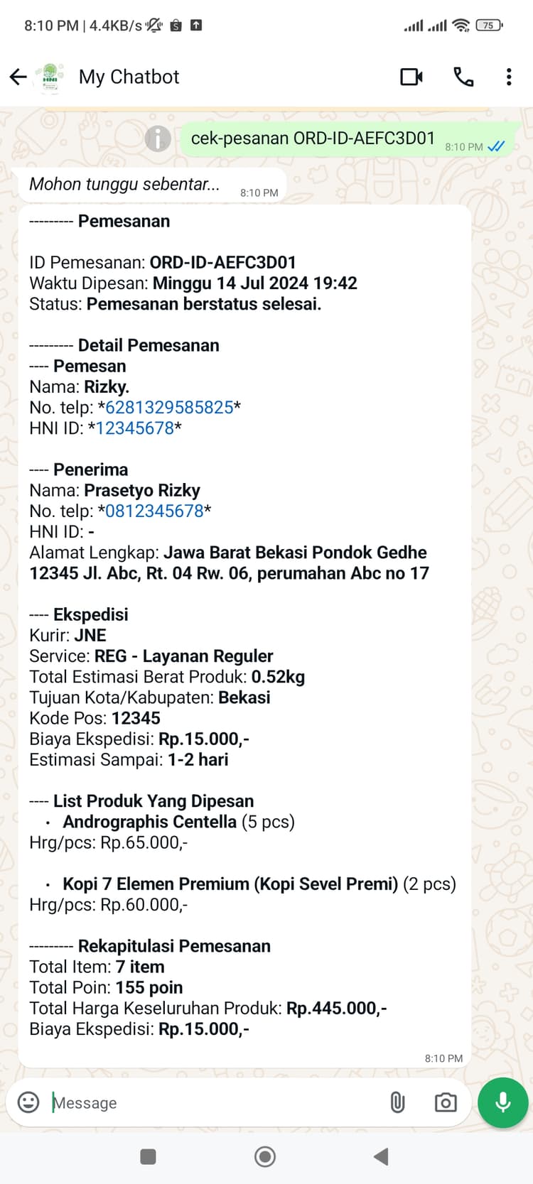 Hani Assistant - Admin check order by ID