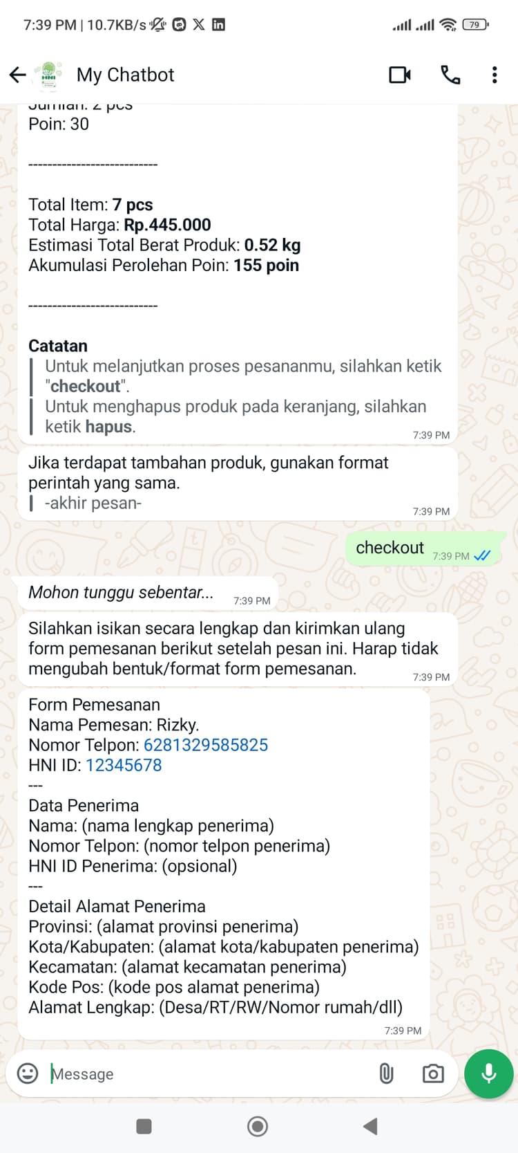 Hani Assistant - Customer initiates checkout
