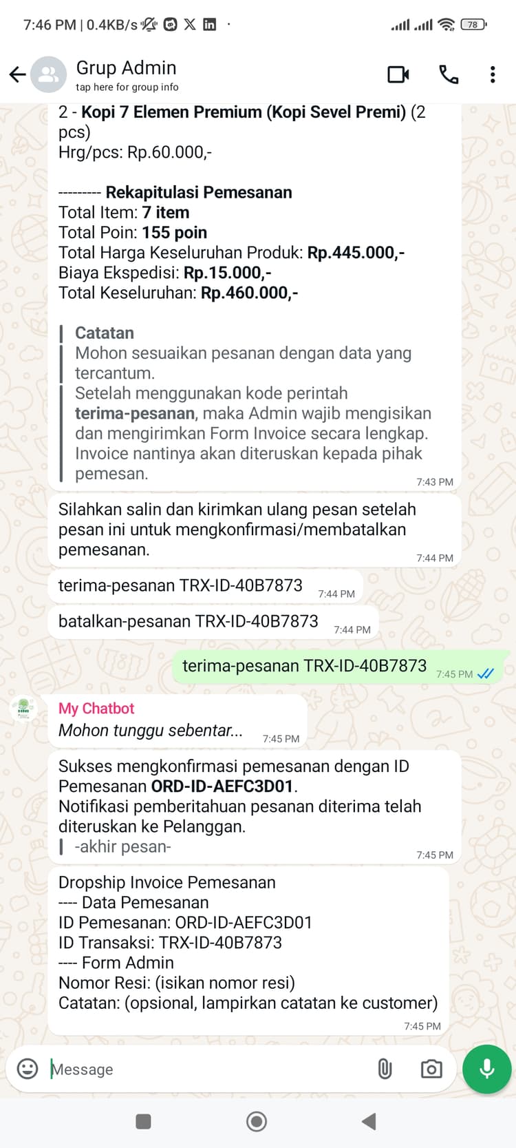 Hani Assistant - Admin confirm payment & order