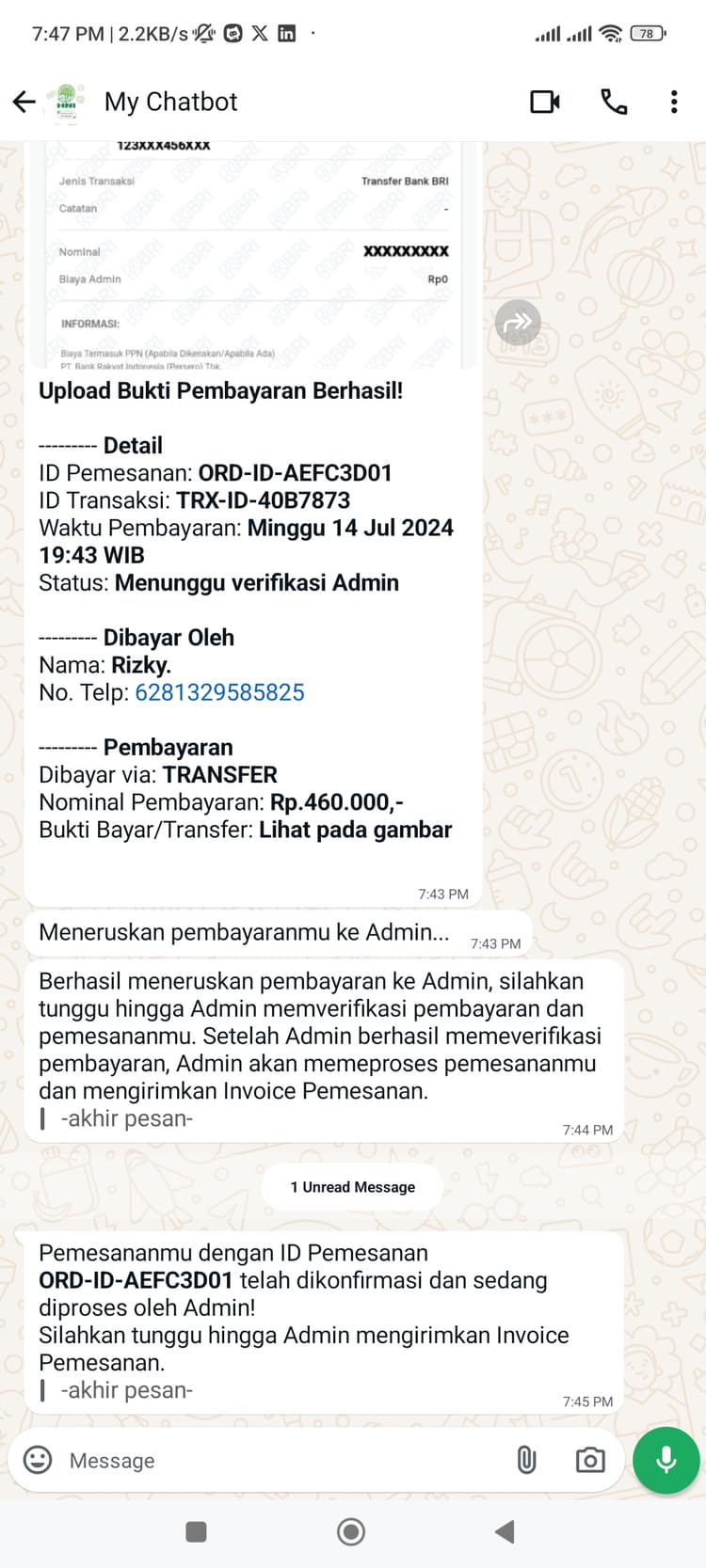 Hani Assistant - Customer receive confirmation