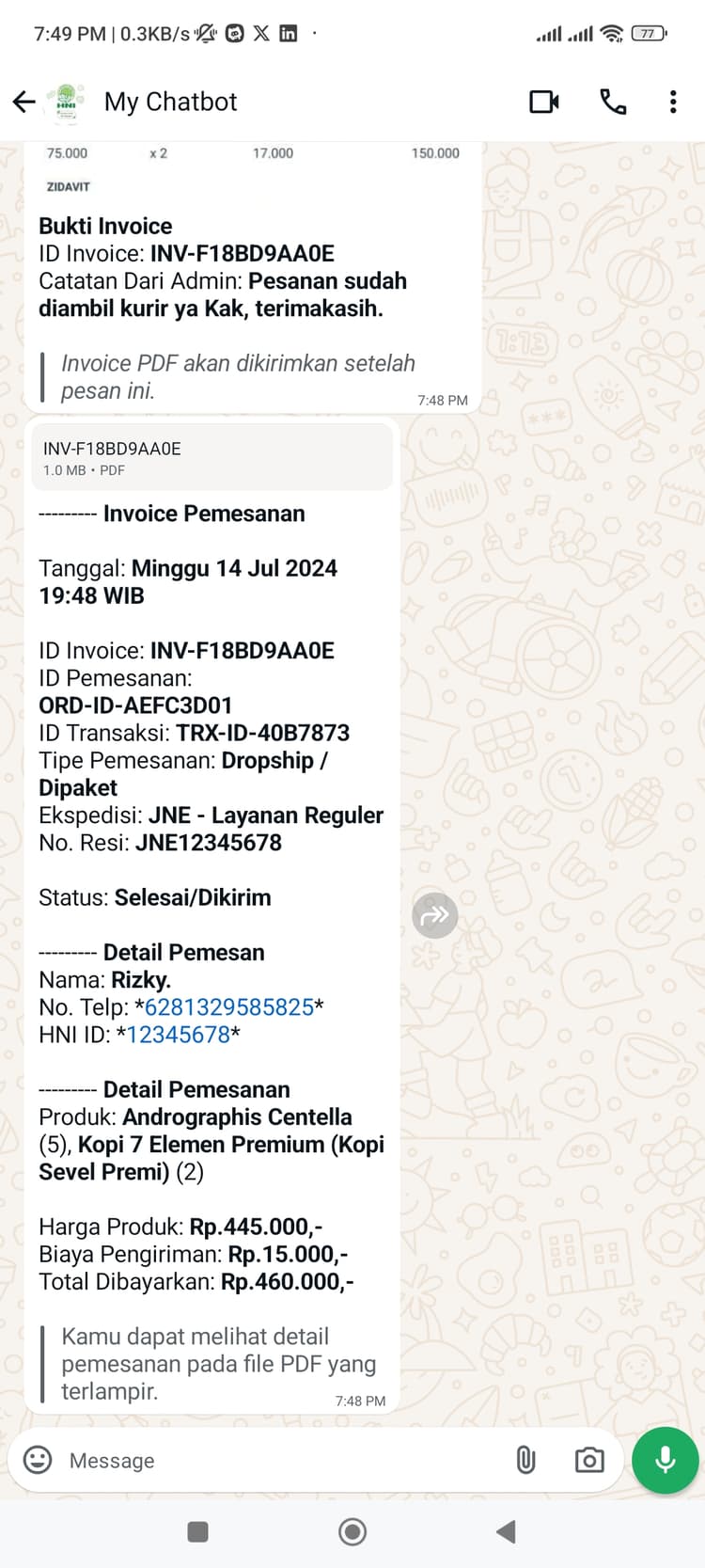 Hani Assistant - Detailed order