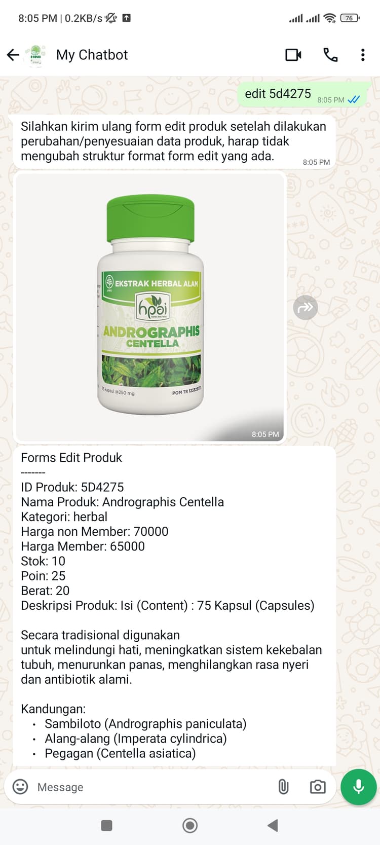 Hani Assistant - Admin edit product based on ID