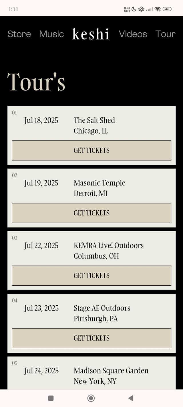 Mobile - Keshi Tour Section